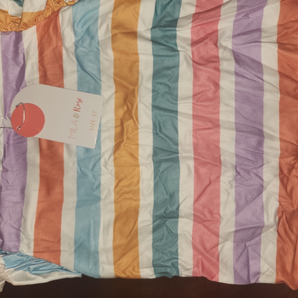 Mila & Rosy Girls' Rainbow Stripe Short Sleeve Tee - Multi